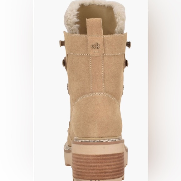 Alaina Light Natural Fleece Lined Leather & Faux Upper Lug Lace Up Boots by CK - Picture 4 of 8